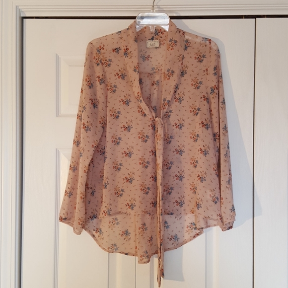 Boutique brand Lot Apparel sheer floral blouse size large euc - Picture 1 of 8